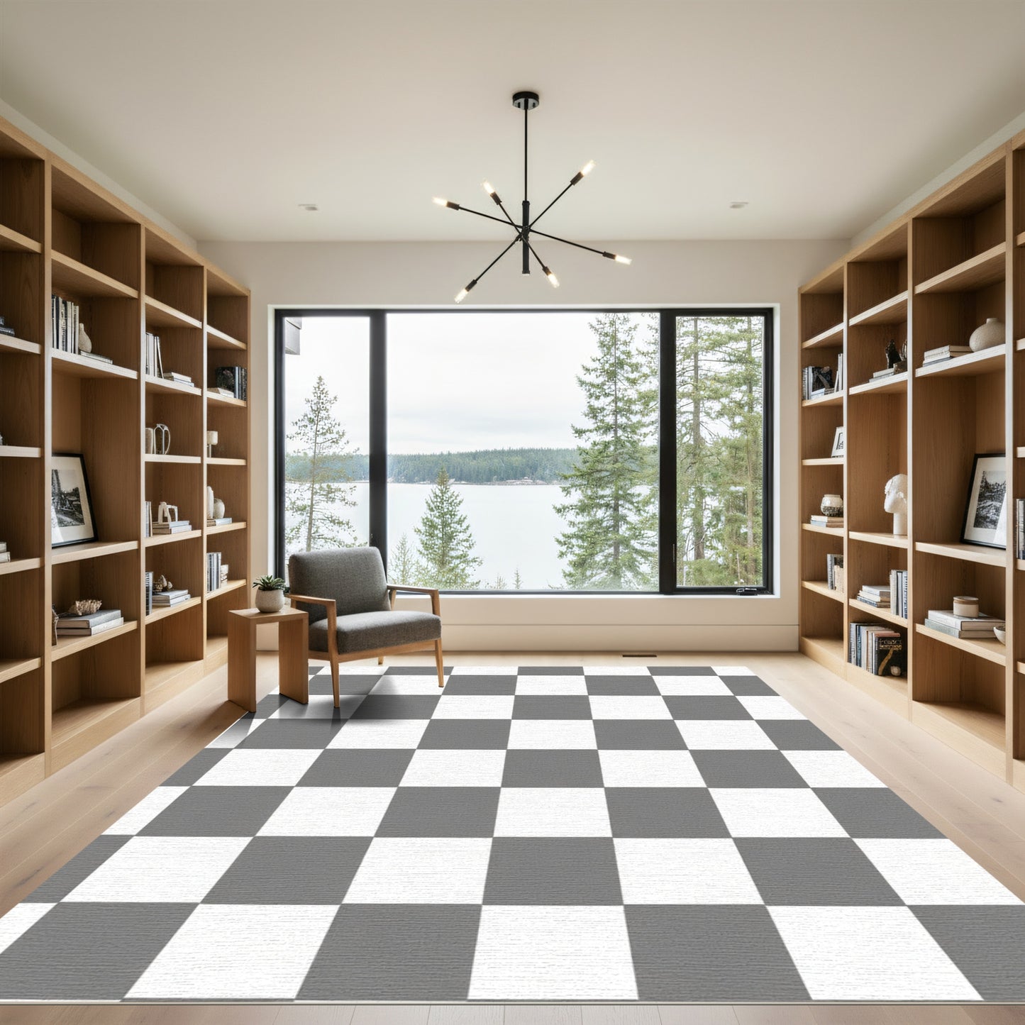 Classic Gray White Checkered Square Rug