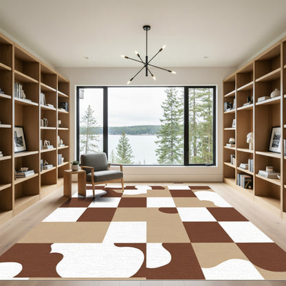 Abstract Checkered Organic Shapes Rug