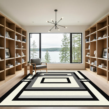 Monochromatic Geometric Rectangular Frame Rug