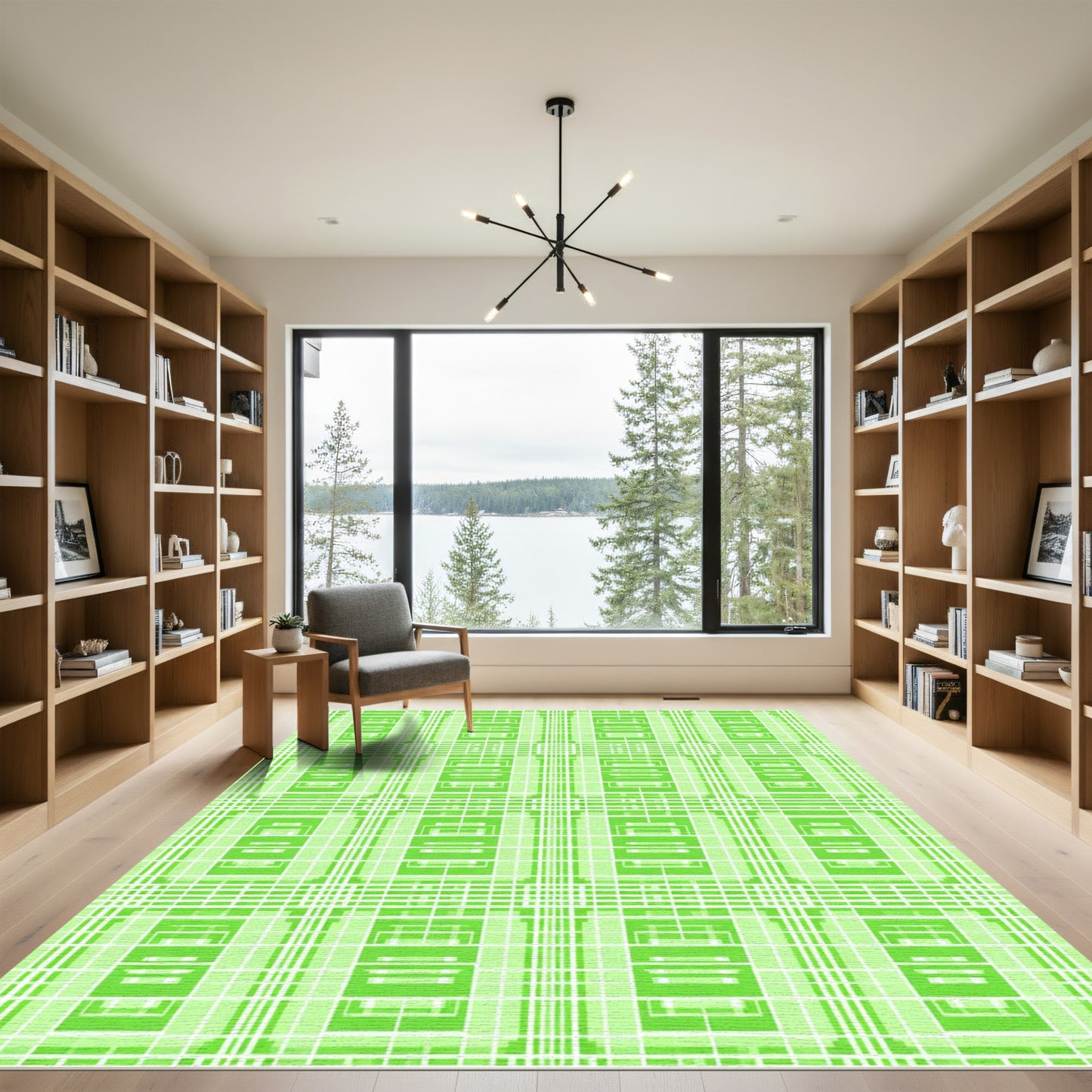 Lime Green Geometric Lattice Rug