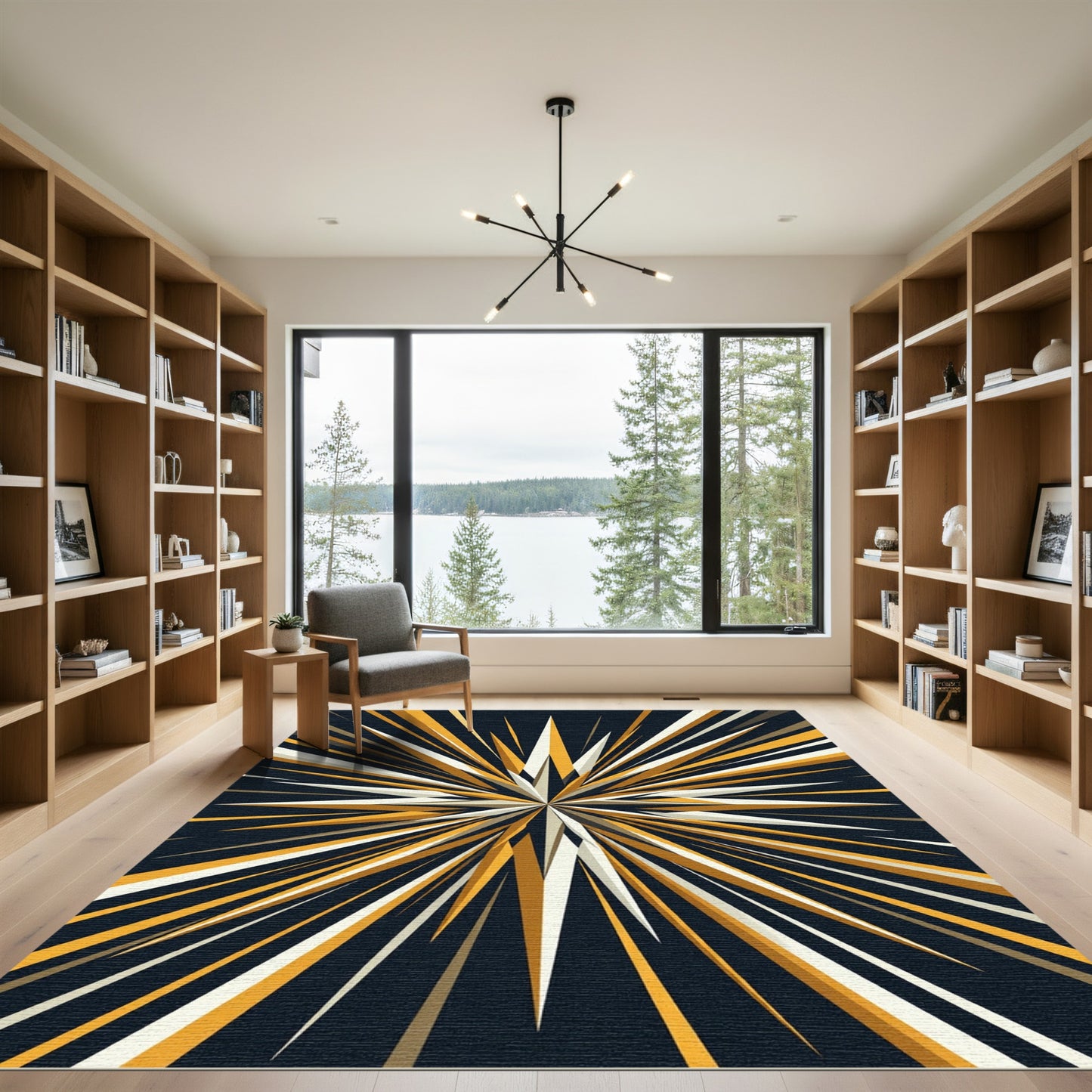 Exploding Starburst Gold White Rug