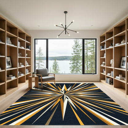 Exploding Starburst Gold White Rug