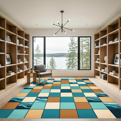 Abstract Tidal Wave Grid Earthy Tones Rug