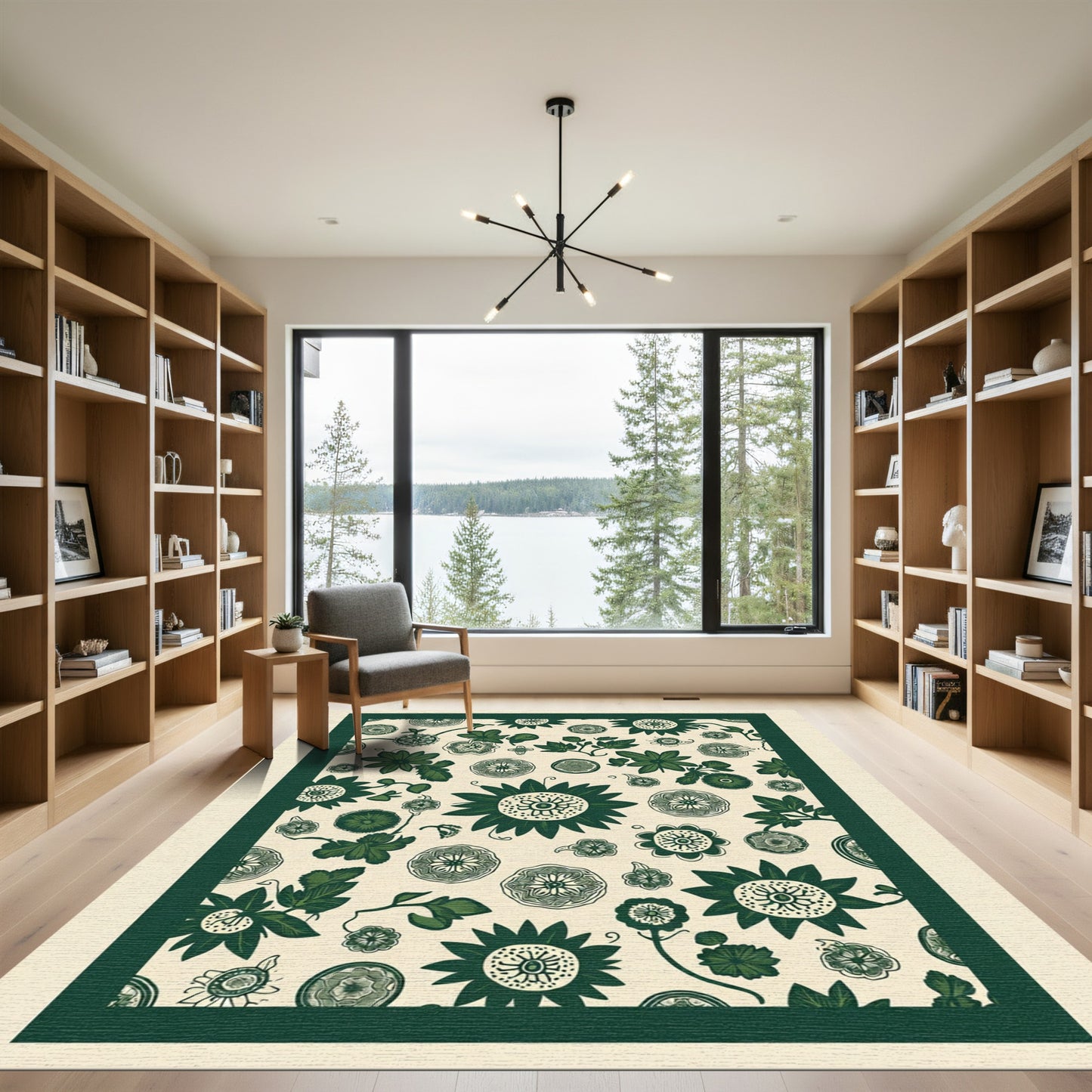 Dark Green Floral Bloom Collage Rug