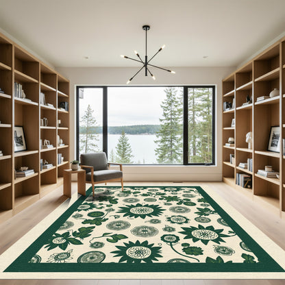 Dark Green Floral Bloom Collage Rug