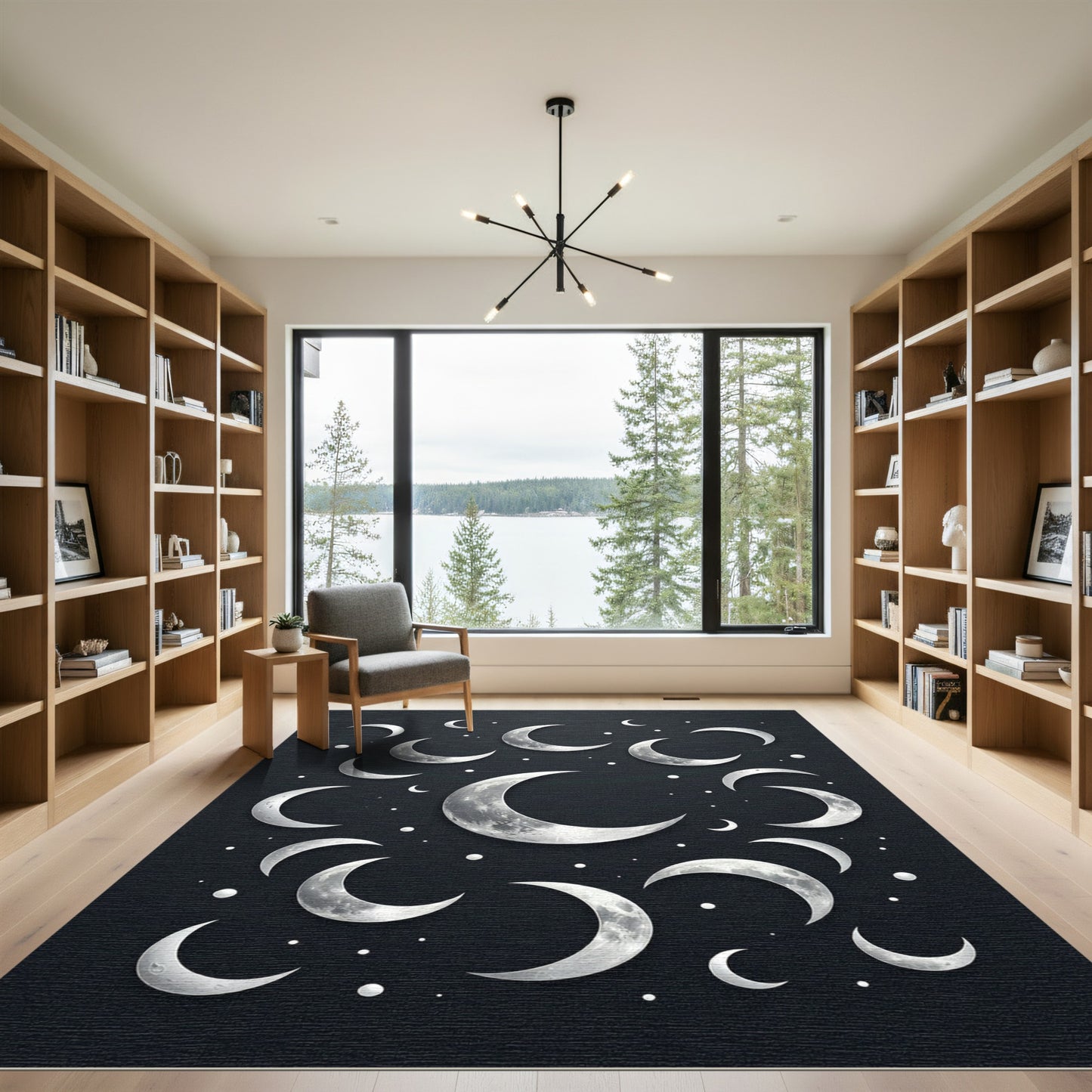 Celestial Silver Crescent Moon Cluster Rug