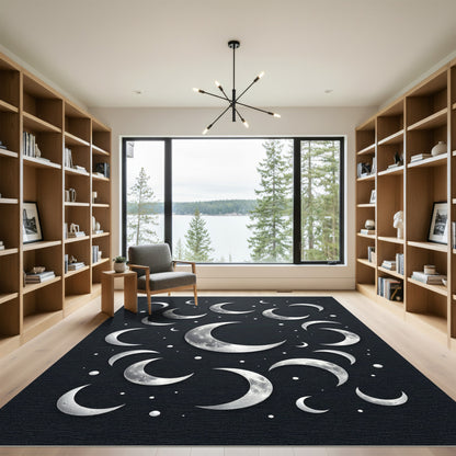 Celestial Silver Crescent Moon Cluster Rug