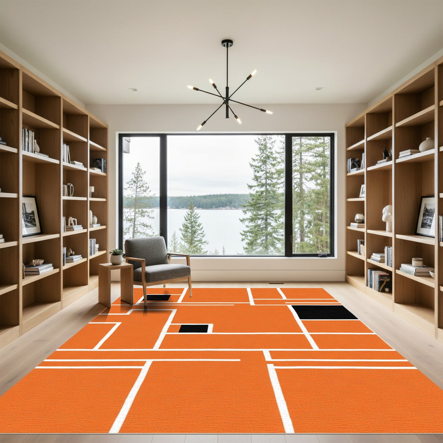 Vibrant Orange Geometric Block Rug