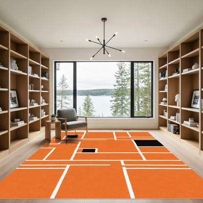 Vibrant Orange Geometric Block Rug