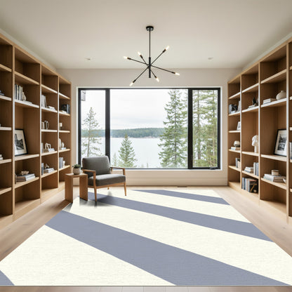 Classic Blue Cream Diagonal Stripe Rug