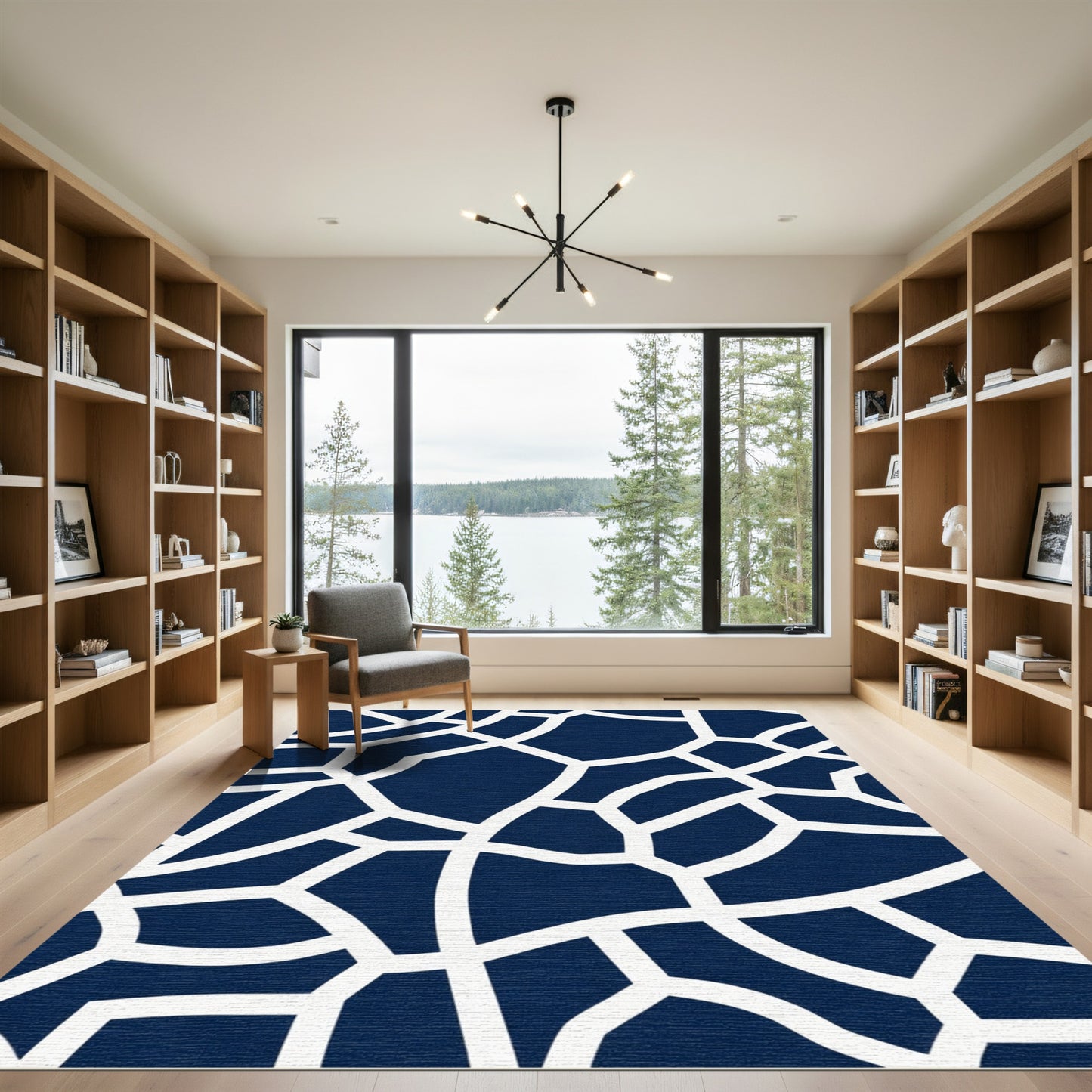 Deep Blue and White Organic Web Rug