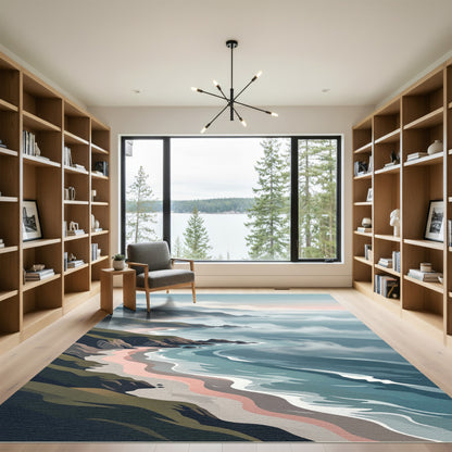 Coastal Sunrise Pastel Ocean Waves Rug