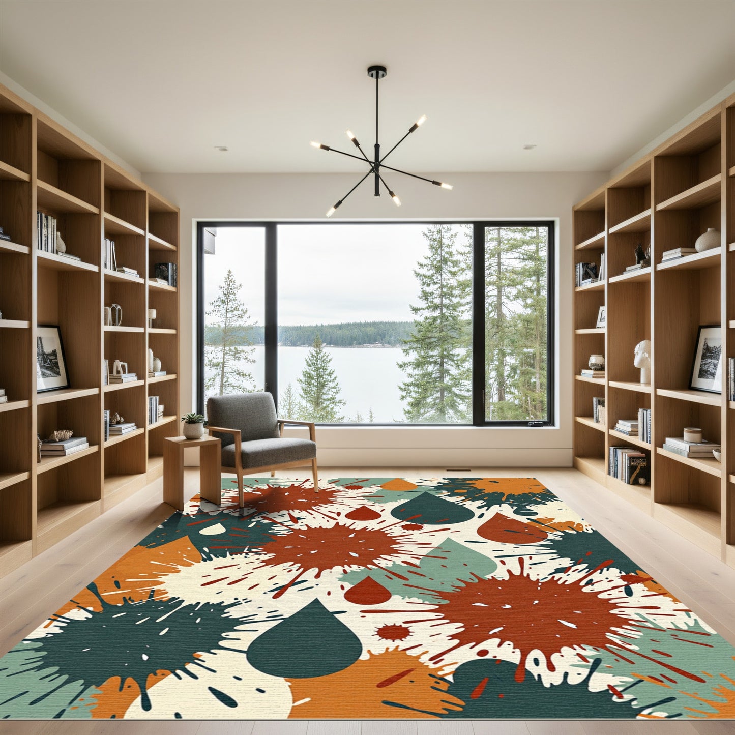 Abstract Rust Teal Droplet Splash Rug