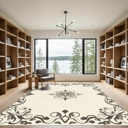 Dark Brown Scrollwork Medallion Rug