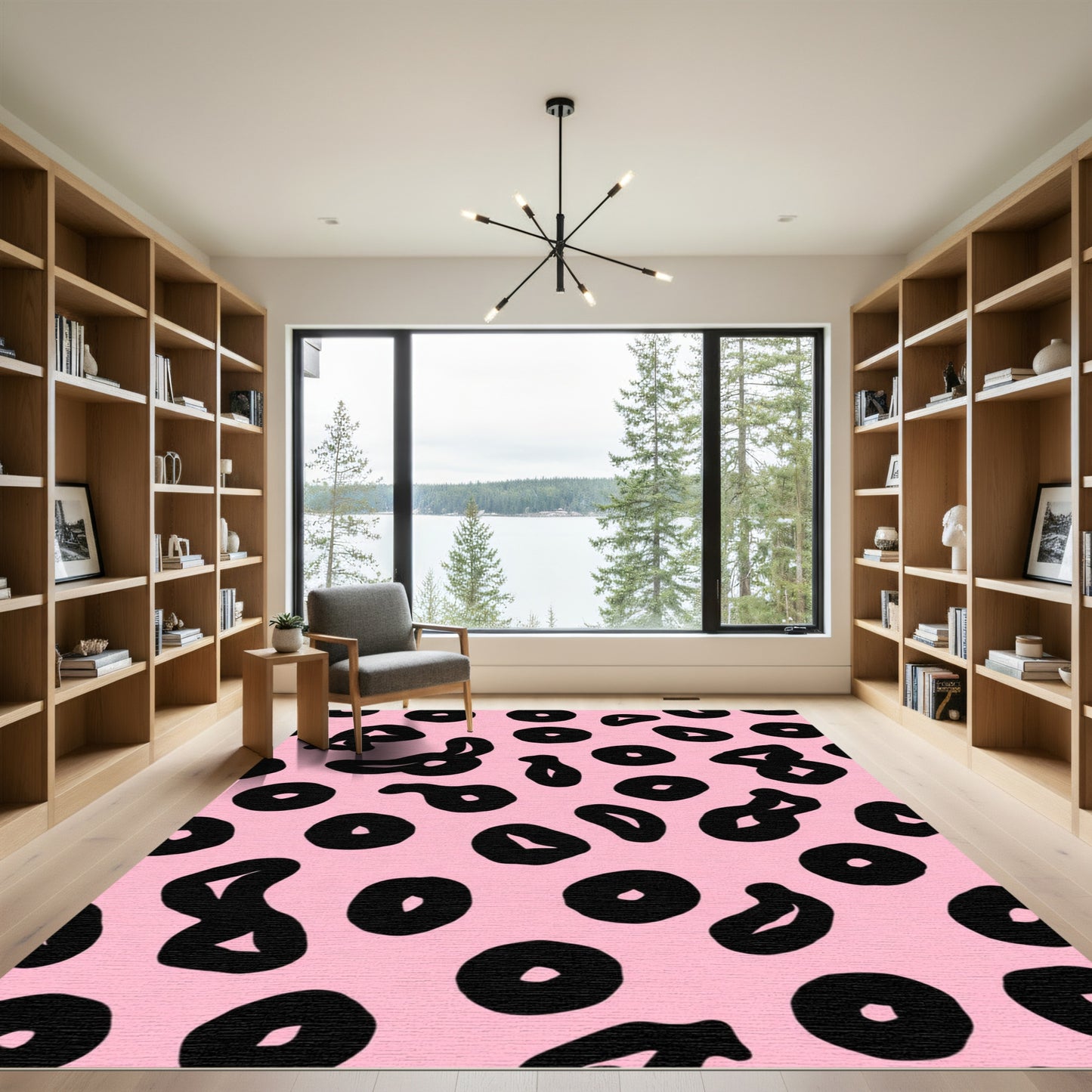 Pink Black Abstract Spots Rug