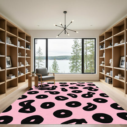 Pink Black Abstract Spots Rug