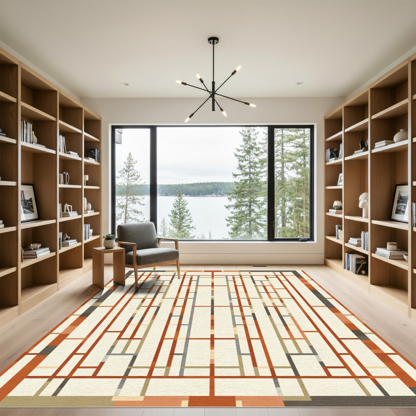 Modern Ochre Geometric Lattice Rug