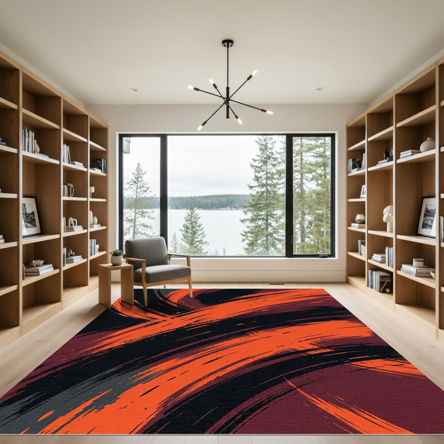 Bold Orange Black Brushstrokes Rug