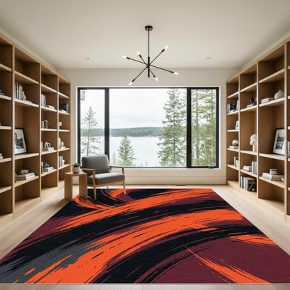 Bold Orange Black Brushstrokes Rug