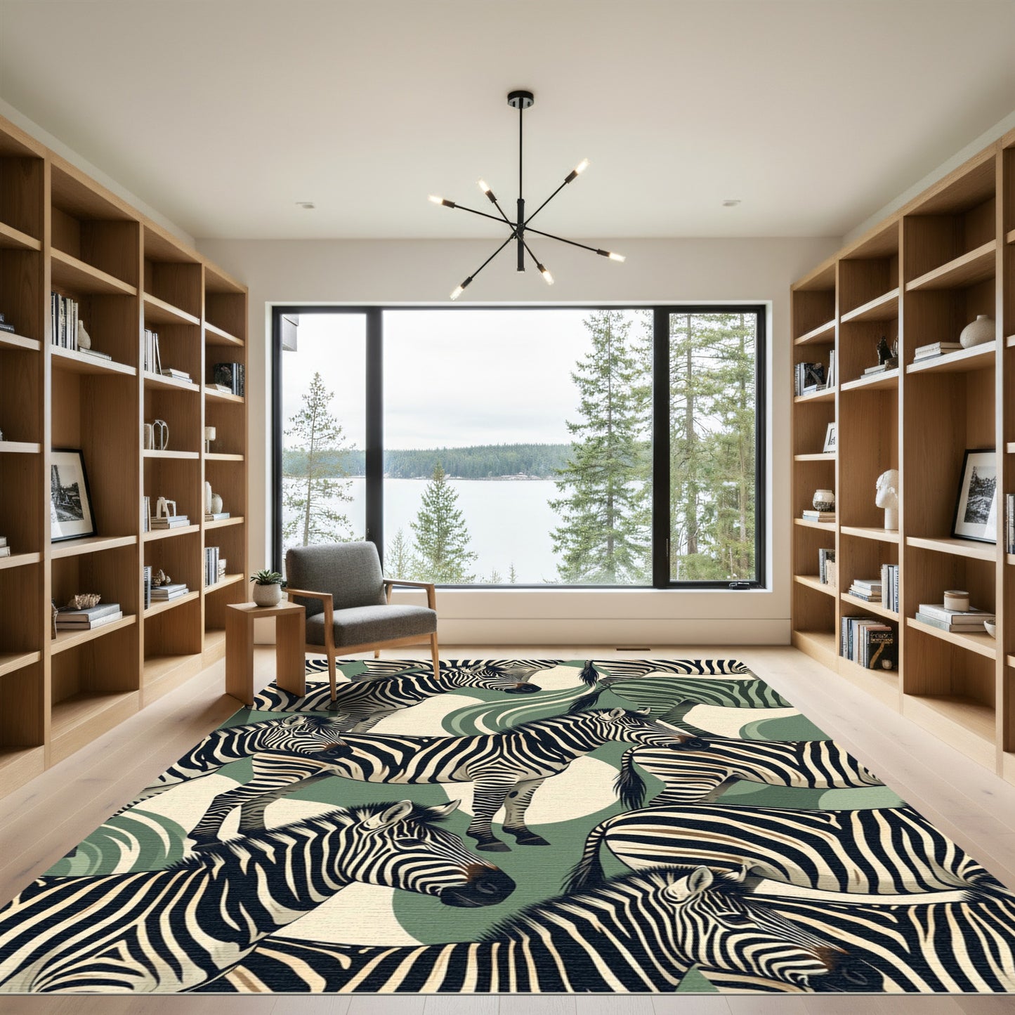 Earthy Green Zebra Herd Seamless Rug