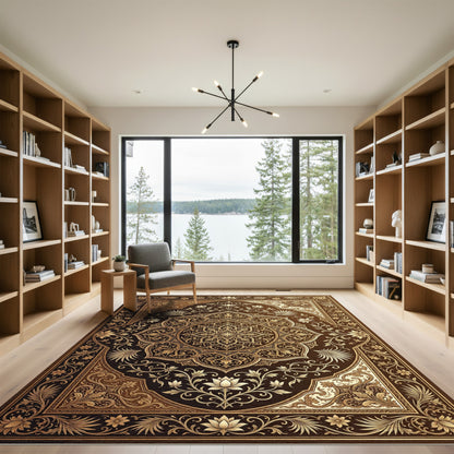 Golden Floral Medallion Ornate Tapestry Rug