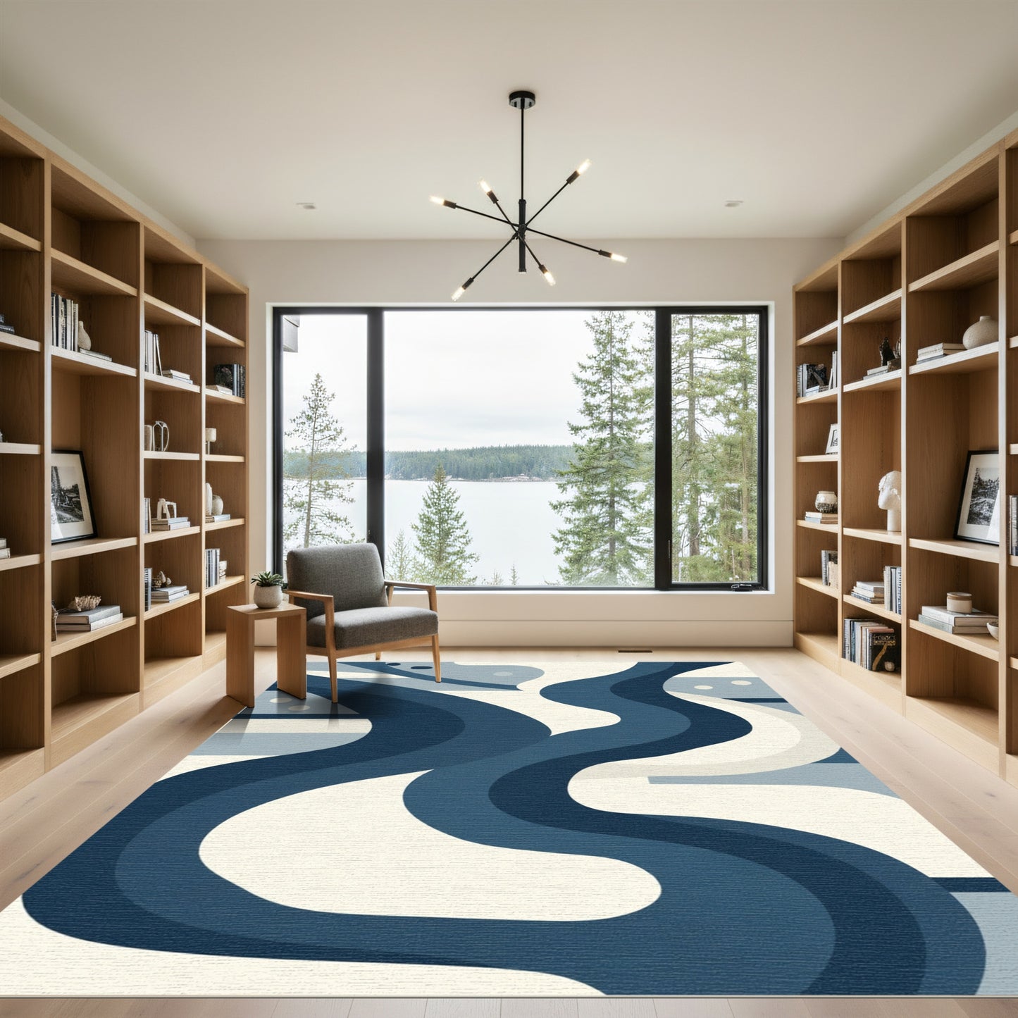 Navy White Abstract Swirl Rug