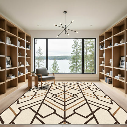 Cream and Brown Geometric Deco Lines Rug