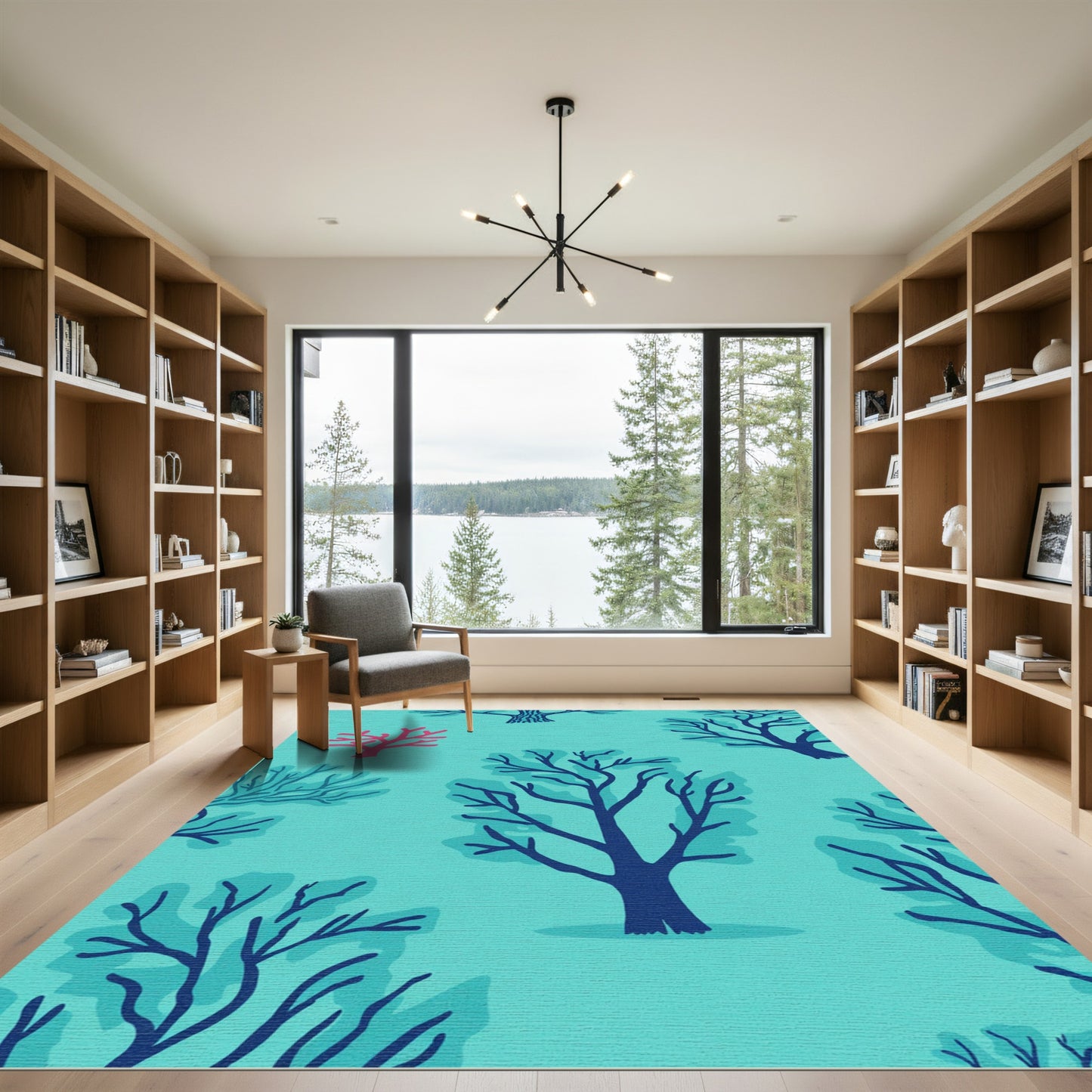 Teal And Coral Tree Silhouette Rug