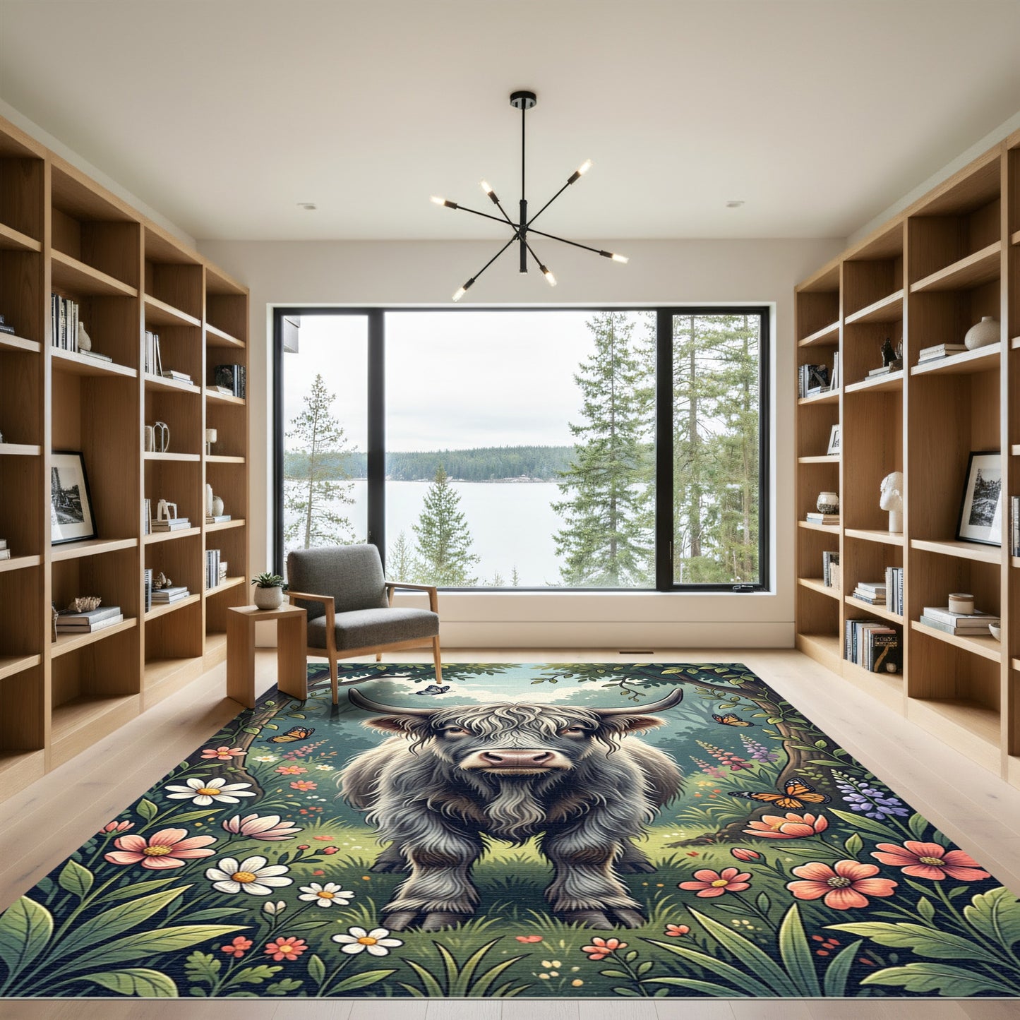 Highland Cow and Butterfly Meadow Rug