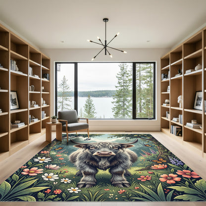Highland Cow and Butterfly Meadow Rug