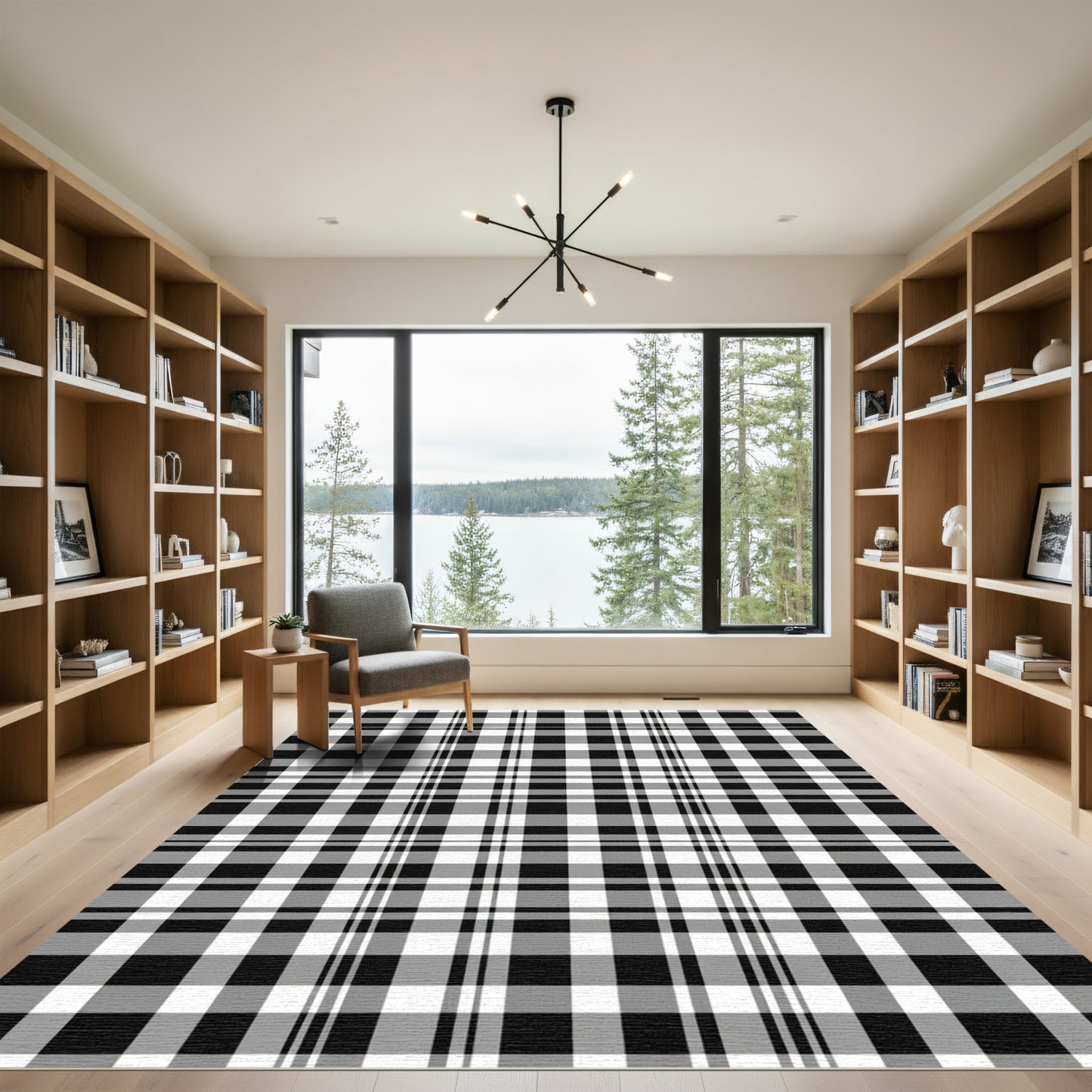 Black White Gray Plaid Checkered Rug