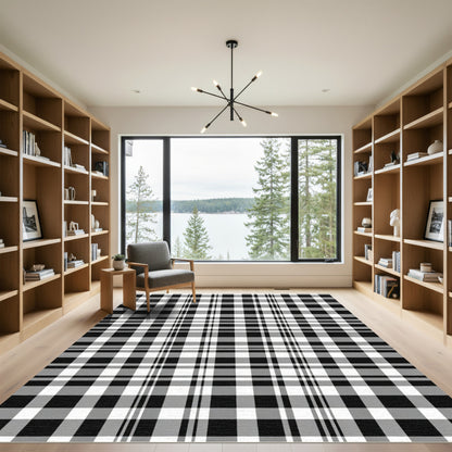 Black White Gray Plaid Checkered Rug