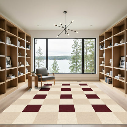 Burgundy Cream Checkered Square Arrangement Rug