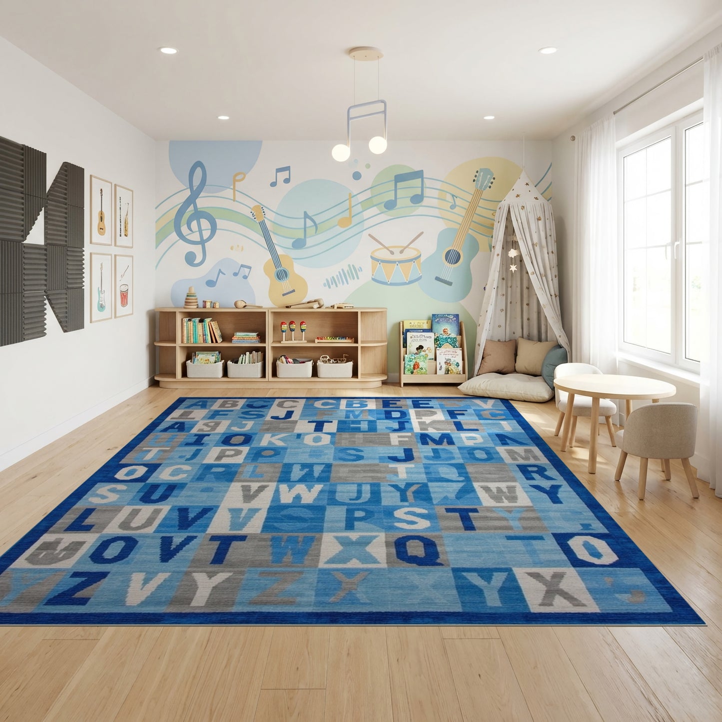 Navy Blue Alphabet Grid Rug