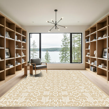 Cream Geometric Lattice Line Art Rug