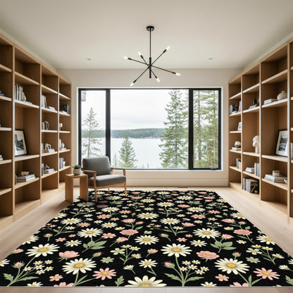 Pink Daisy and Rose Floral Arrangement Rug