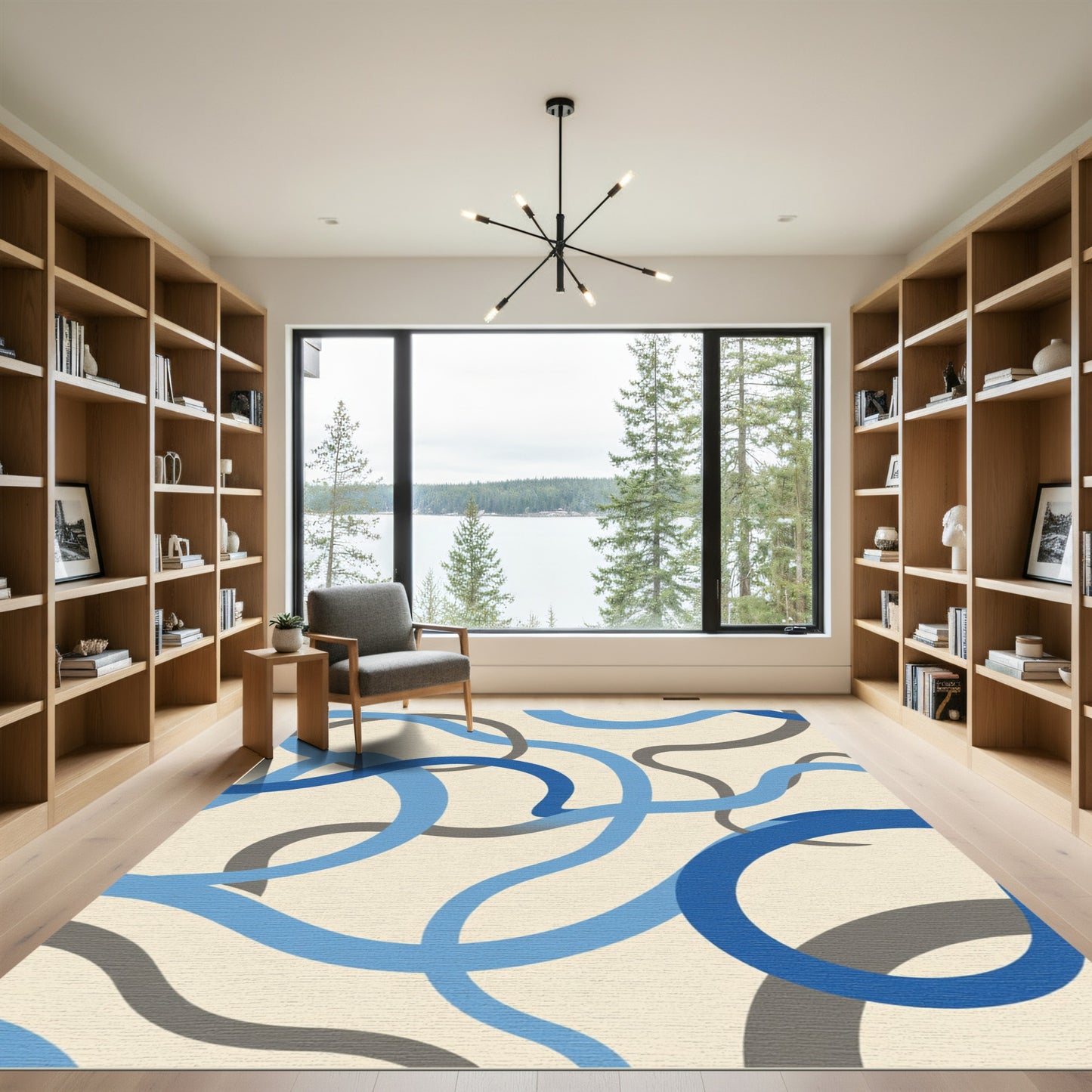 Curving Blue Gray Ribbon Flow Rug