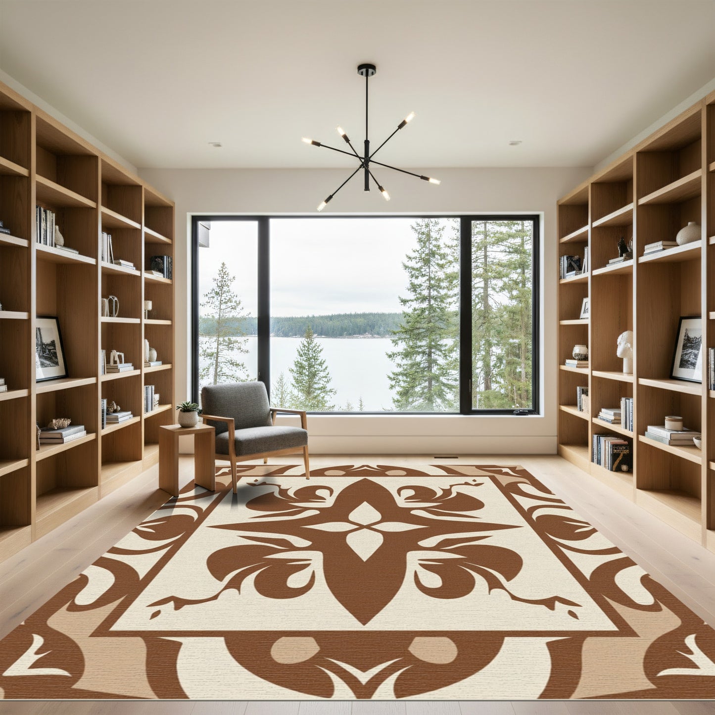 Chic Brown Cream Abstract Floral Medallion Rug