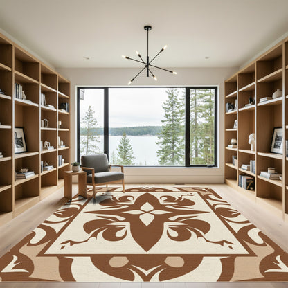 Chic Brown Cream Abstract Floral Medallion Rug
