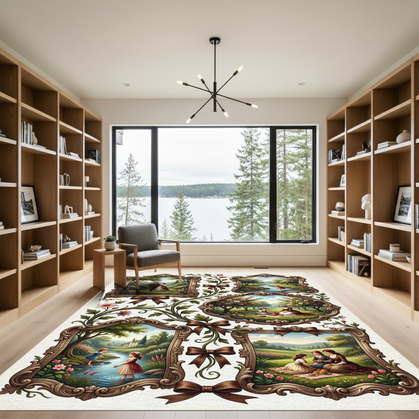 Romantic Garden Scene Vignette Rug
