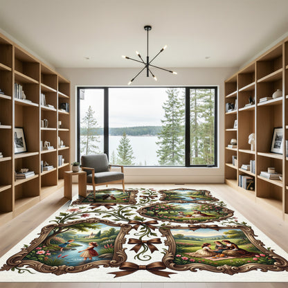 Romantic Garden Scene Vignette Rug