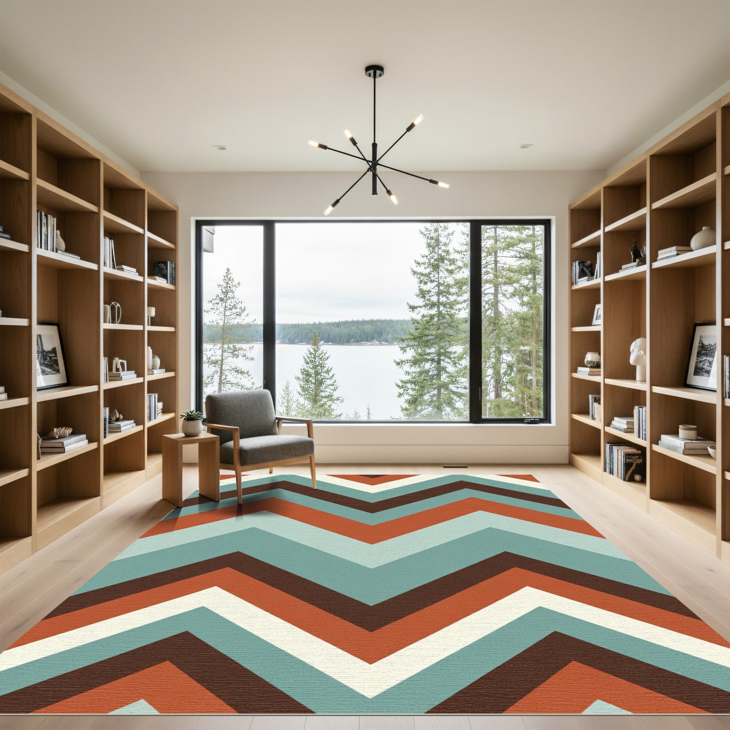 Retro Teal Coral Chevron Stripes Rug