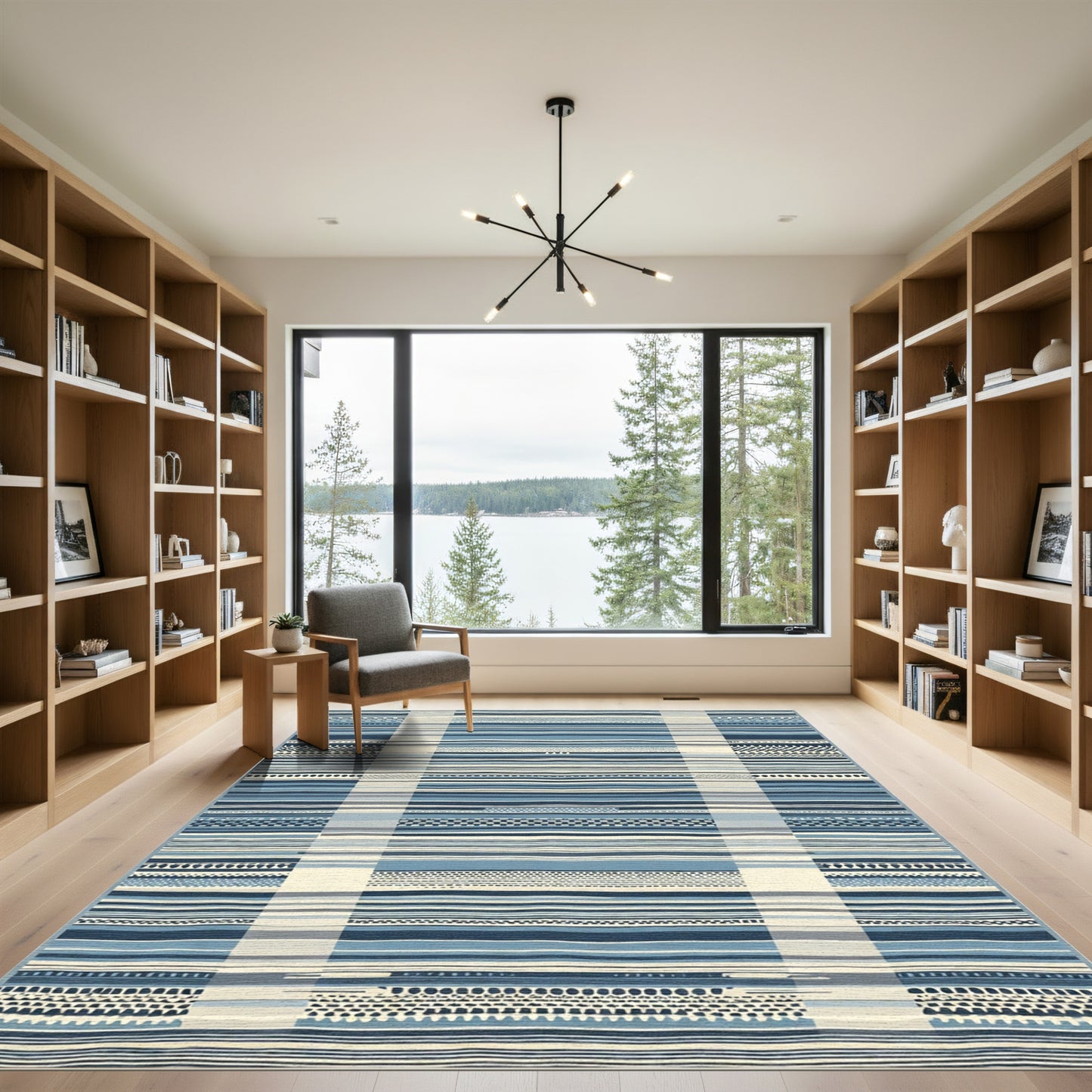 Coastal Blue Striped Woven Rug