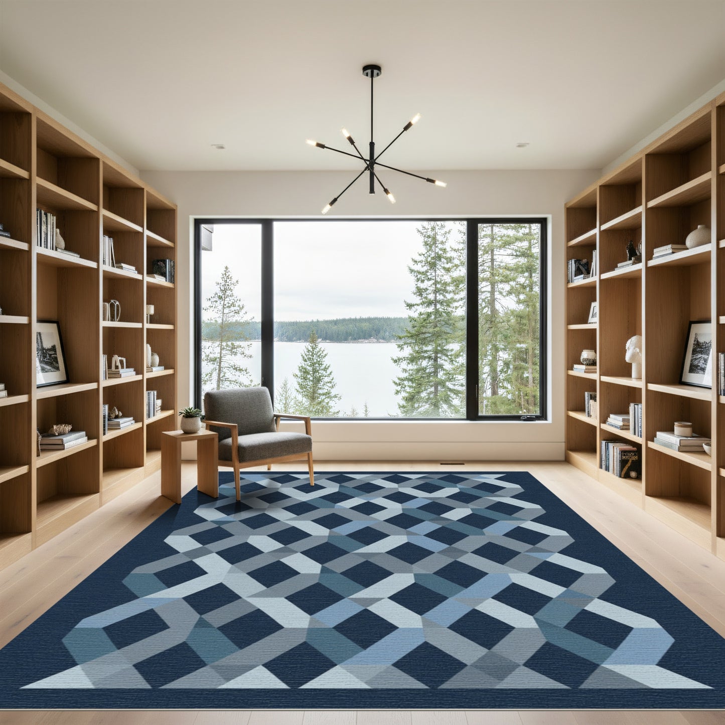 Geometric Interlocking Diamond Blue Rug