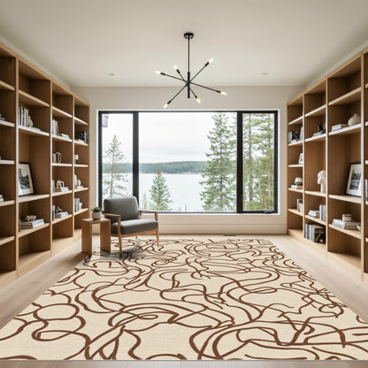 Brown Organic Swirl Cream Background Rug
