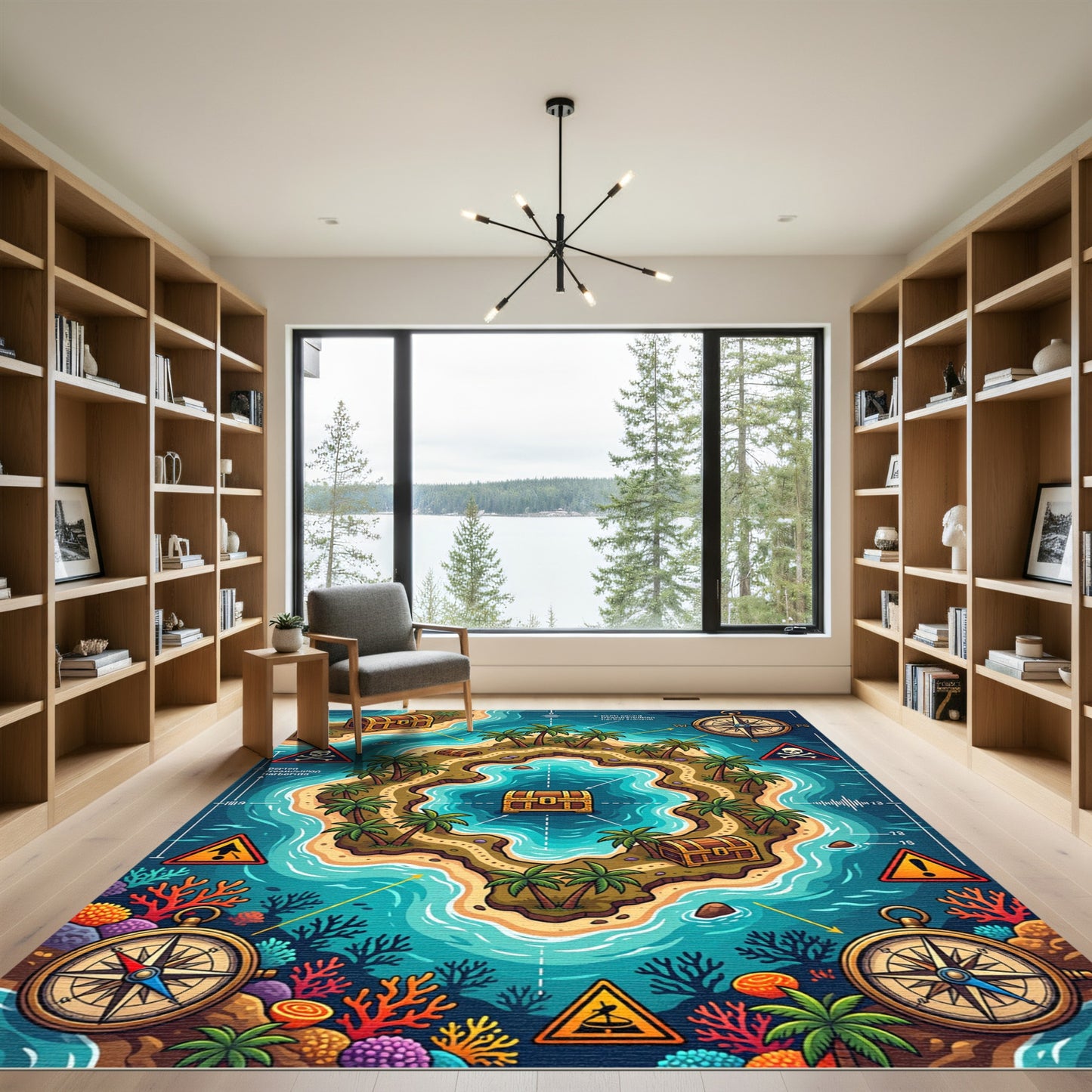 Treasure Island Map Tropical Compass Design Rug