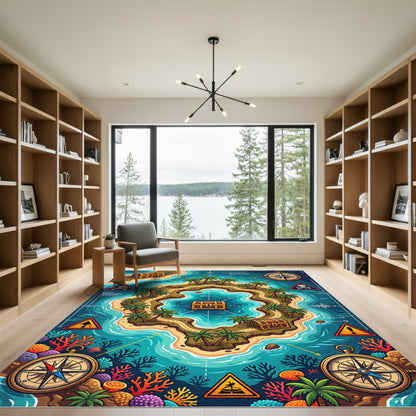 Treasure Island Map Tropical Compass Design Rug