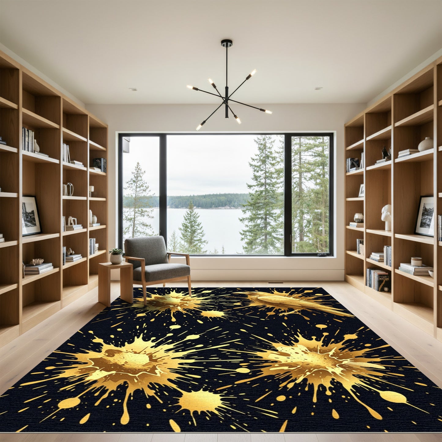 Golden Raven Splatter Explosion Rug