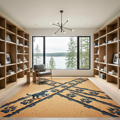Playful Black Paw Print Sand Texture Rug