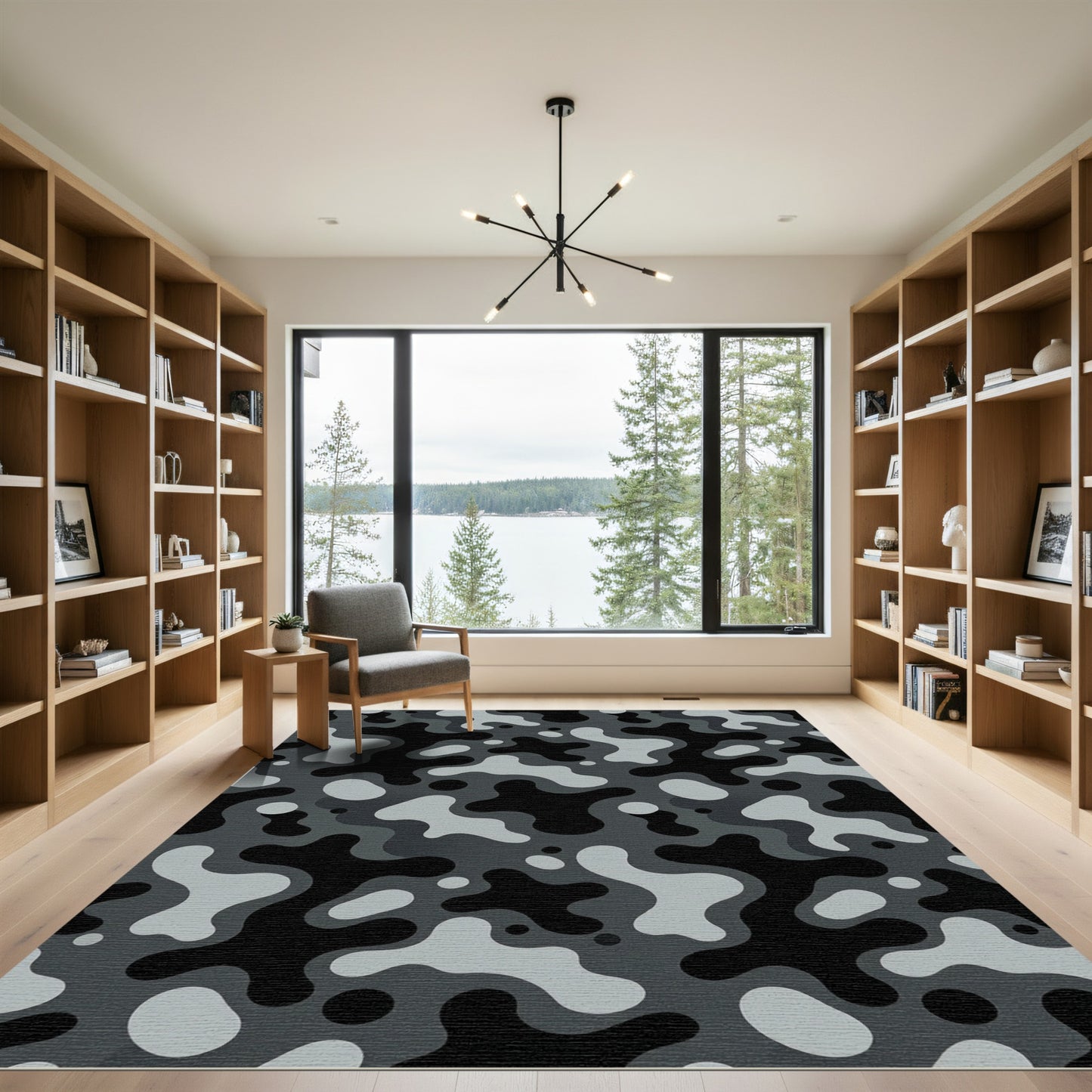 Modern Gray Camouflage Organic Shape Rug
